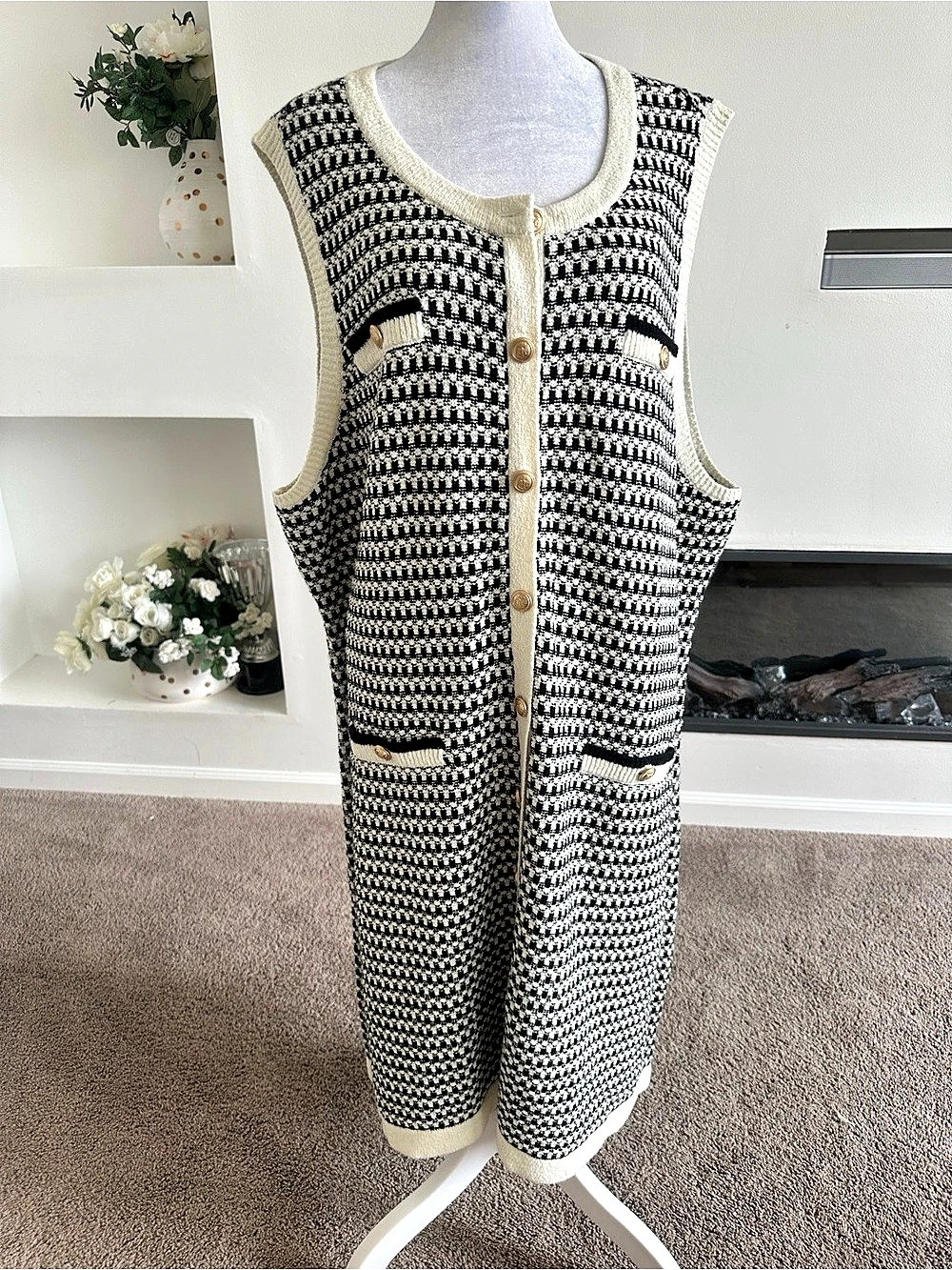 Talbots Women's Black & White Knit Cardigan 3X Like New